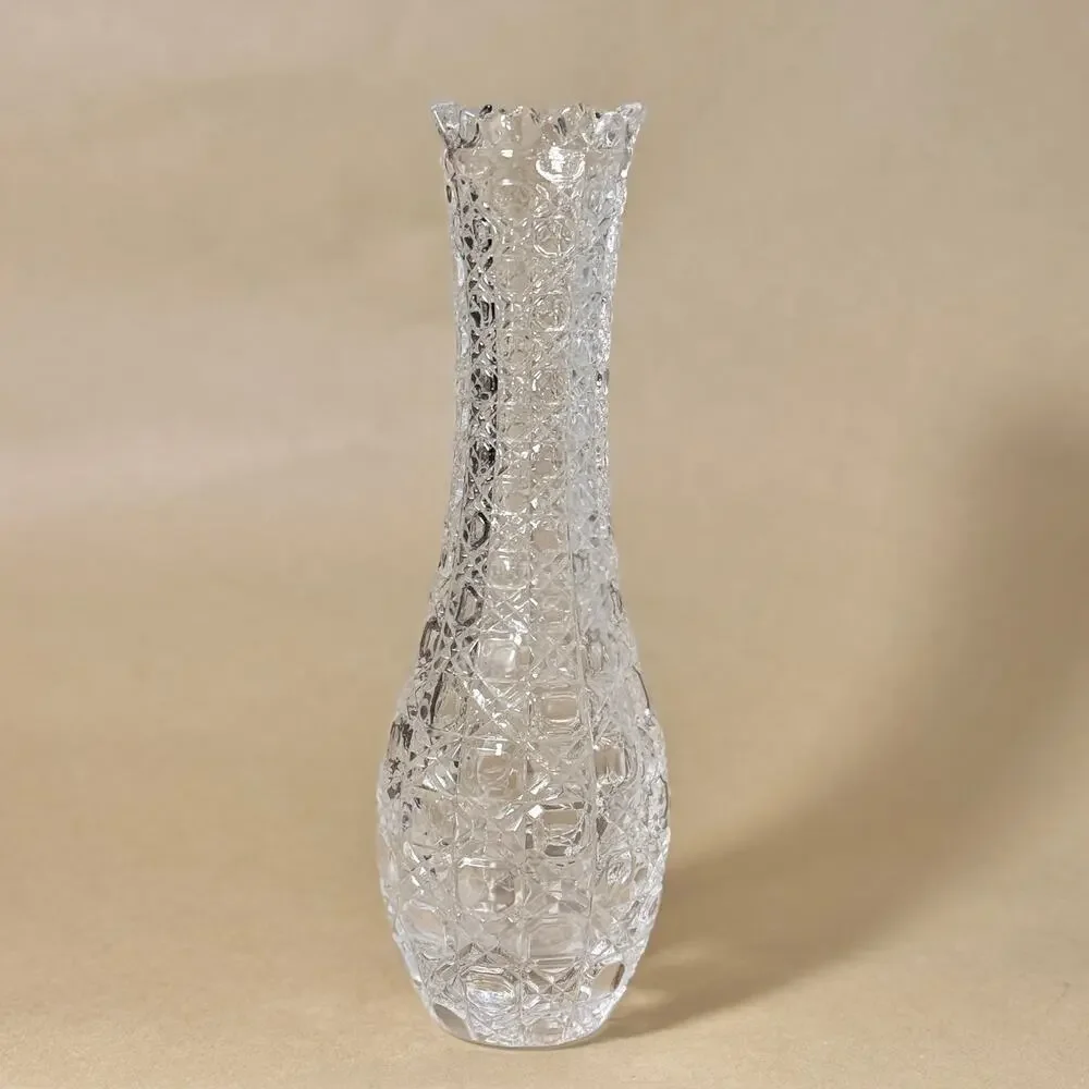 Small Clear Crystal Glass Bud Vase Japanese Flower Vase 8.3 in Made in Japan